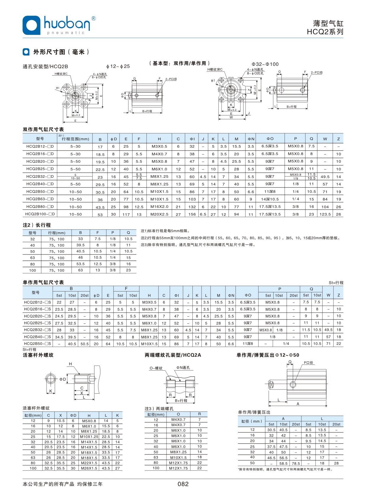 HCQ2薄型氣缸，標(biāo)準(zhǔn)型